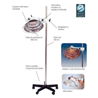 Lampe infrarouge T.Q. 400 W pied roulant minuteur interrupteur